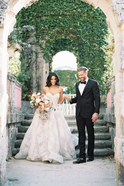 Bride and groom at vizcaya gardens, florida wedding photographer, Renee Lemaire Photography