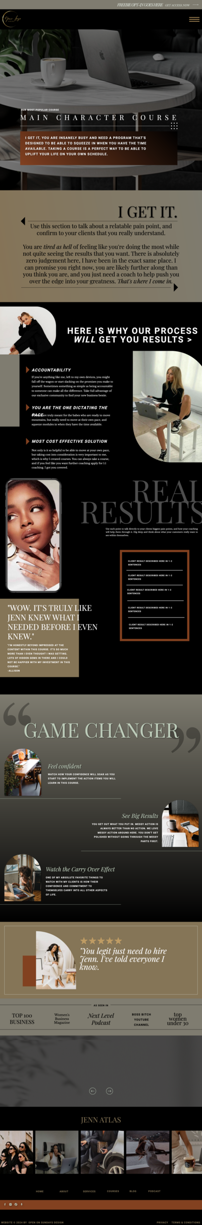 long screenshot of a website that the designer made