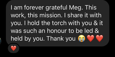 Screenshot of student of the Pleasure Revolution course message to Meg