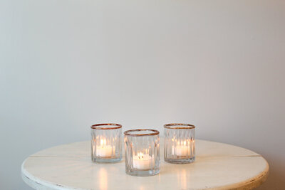 TE Inventory-Modern Vertical Line Pattern Gold Rim Votive Candle Holders 042