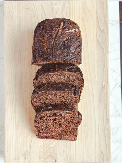 Rich, chocolate-infused sourdough bread, indulgent and satisfying.