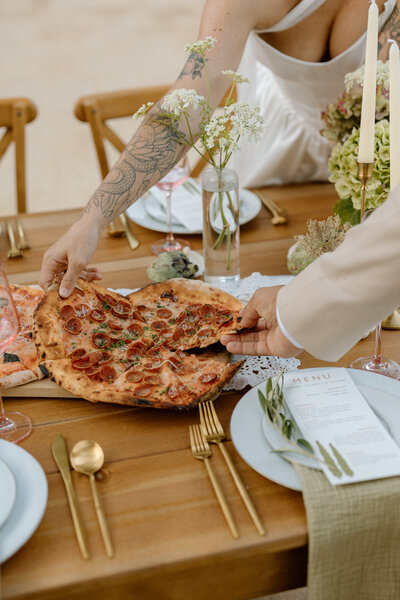 Pizza wedding reception dinner for Tuscany Wedding | Tuscany Wedding Photographer