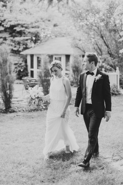 Romantic Black and White film photography portrait of high end bride and groom