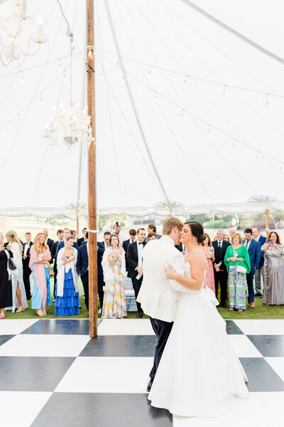 bride and groom sharing their first dance at the greenville country club