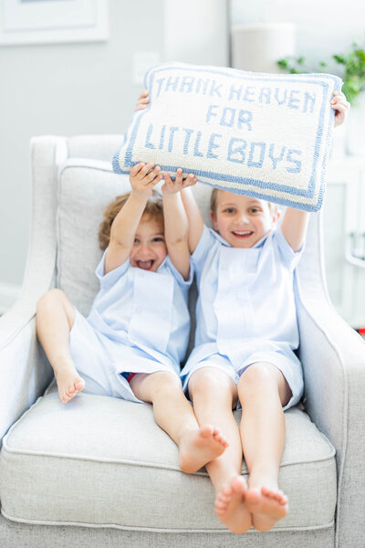 Two little boys during in-home family portrait session in Birmingham
