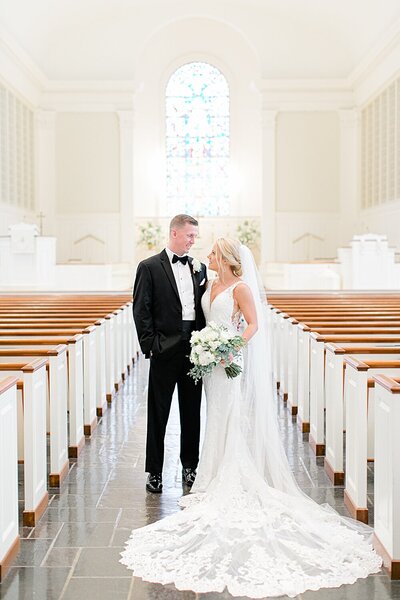 Bride and groom walk up memorial steps at their DC wedding