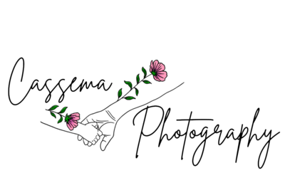 Cassema Photography logo with a mother and child's hand endorned in flowers.