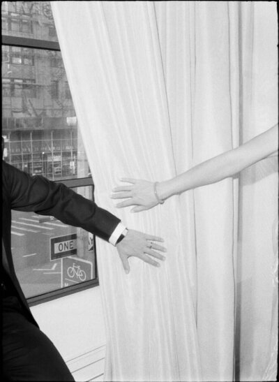 editorial style 35mm film photo of a wedding couple on their wedding day in New York City