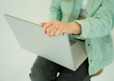 Close up of Haylee's laptop which is sitting on her lap.