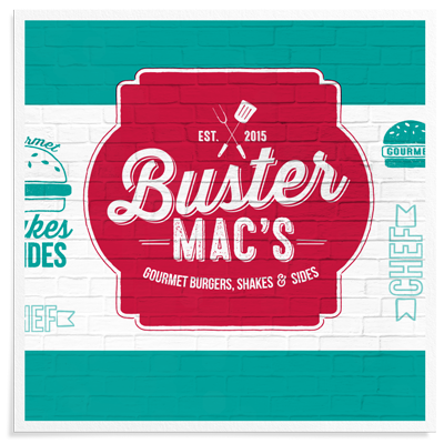 red & teal logo and brand design for Columbus, OH based burger food truck, Buster Mac's