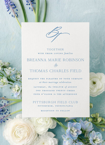 Modern Typography  Dusty Blue Wedding Invitation