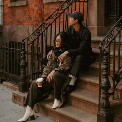 This urban couples photoshoot was done in the West Village of NYC. The beautiful staircases of the brick homes there gave the perfect backdrop for their fall photos.