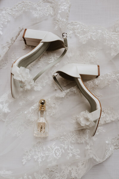 bridal perfume, shoes and vail