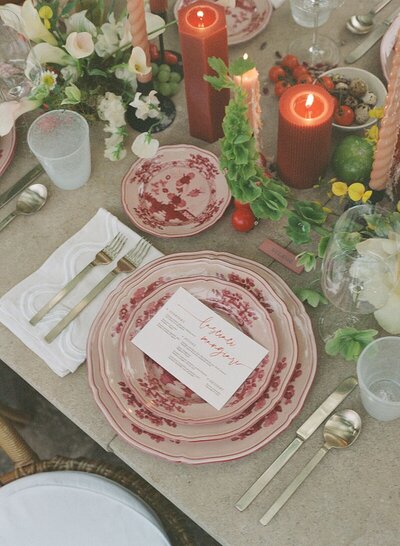 Romantic reception table setting at an East Coast wedding venue