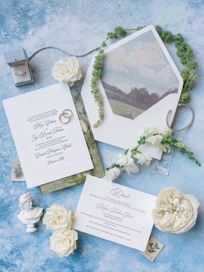 Elegant wedding stationery flat lay