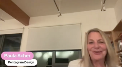Screenshot of Paula Scher talking at a conference