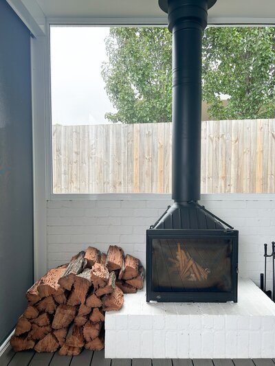 Wood fire place in new renovation by JLP Construction Group Warrnambool. 