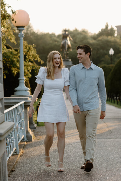 Bride and groom walk up memorial steps at their DC wedding