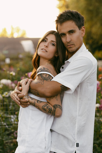 bride and groom at golden hour
