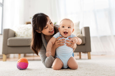 happy mom and baby after a restful night of sleep