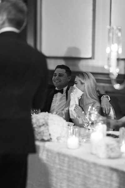 bride crying during wedding reception speeches