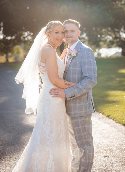 Couple posing in Astley Park Chorley taken by Anthony Horseman Wedding photographer