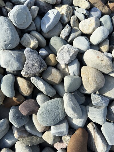 Decorative gray river rock for pick up or delivery in Westmoreland County, PA.