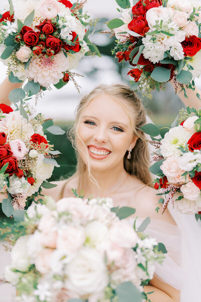 Bride surrounded with flower for her portrait