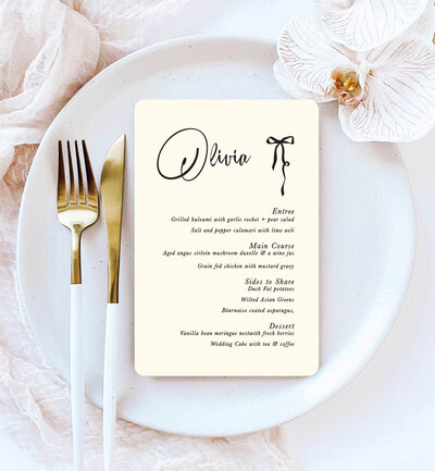 Big Love menu in white waves, with peach, double-sided