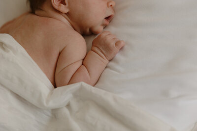 newborn close-up on white sheet during RVA photographer newborn session