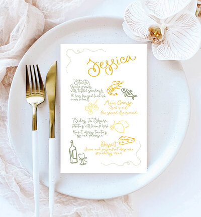 Big Love menu in white waves, with peach, double-sided