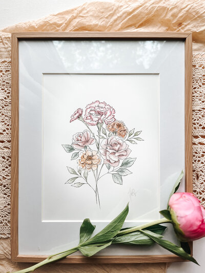 Birth flowers, watercolor art, pen and ink art, mother's day art