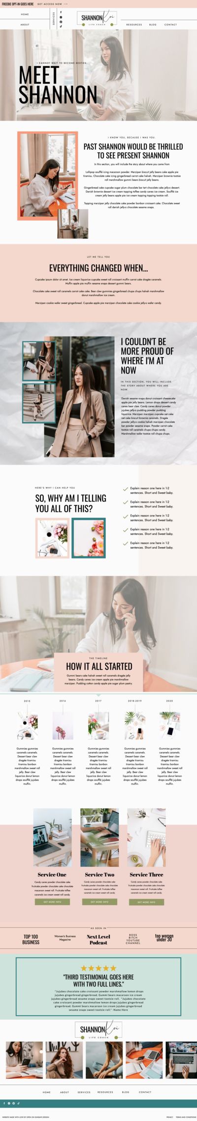 long screenshot of a website that the designer made