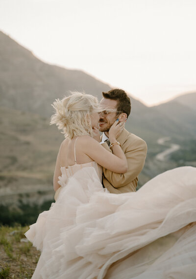 Provo canyon wedding photography of a young couple in a beautiful Vera Wang dress