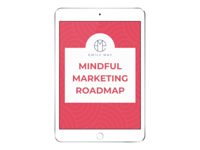 Image of an iPad featuring the Mindful Marketing Roadmap in raspberry