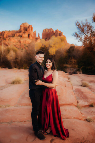 Engaged Couple poses for Engagement Photos in Sedona, Arizona.