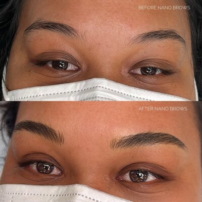 Before and after of nano brow cosmetic tattoo