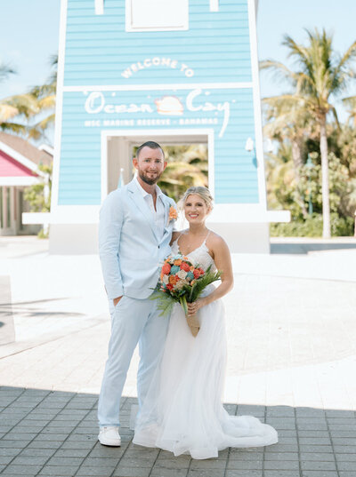 a bride an groom at their destination wedding in the Bahamas with their tropical wedding photographer