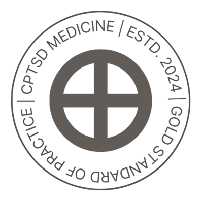 CPTSD Medicine Gold Standard of Practice badge with circular seal and cross symbol, established 2024