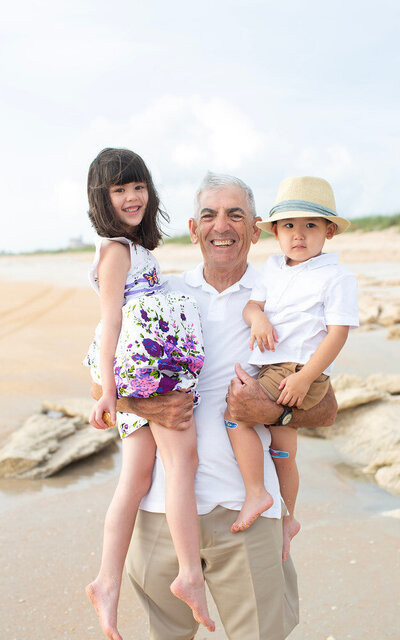 St Augustine family session on the beach, grandpa and grandkids