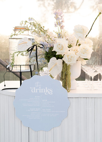 Bar signage for wedding in pastel blue by State of Elliott