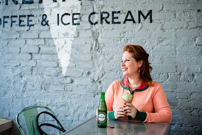 Raina van Setter eating ice cream with boylans ginger ale