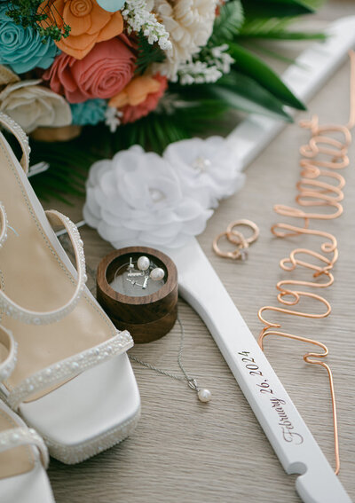brides details for a wedding in the Bahamas on a cruise ship by a  traveling wedding photographer