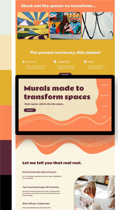homepage website design for a muralist