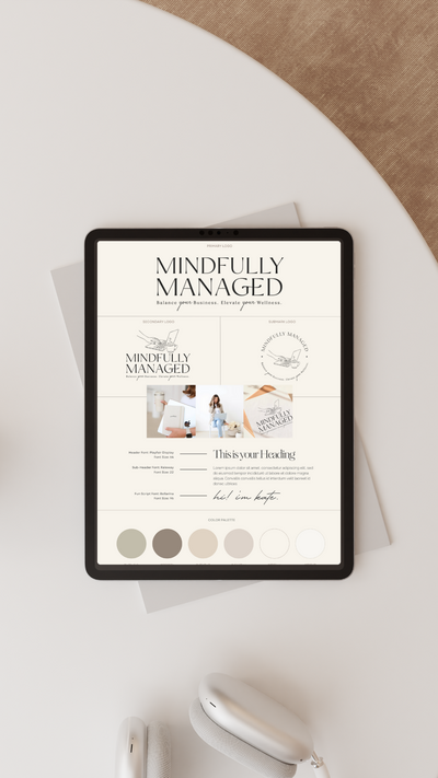 Mockup of branding project - brand identity showcasing logos, color palette for health and wellness podcast company