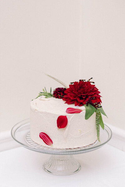 Elegant wedding cake displayed at The Jefferson Hotel in Richmond, VA.