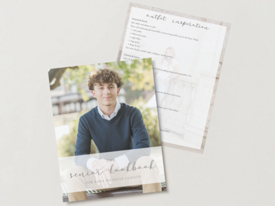 front cover and one inside page of senior lookbook wardrobe template for photographers