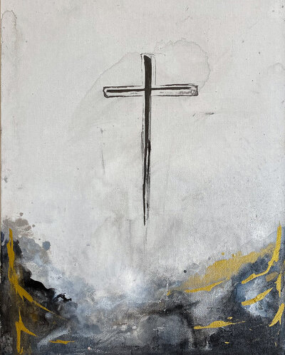 Kristi Mann | black, gold, silver, black cross, christian abstract art