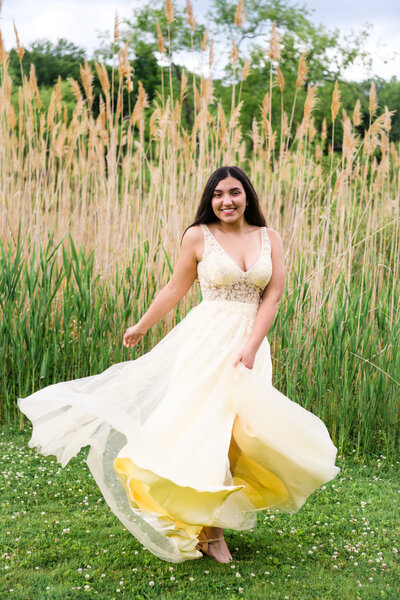Massachusetts Senior Portrait with Yellow Prom Gown
