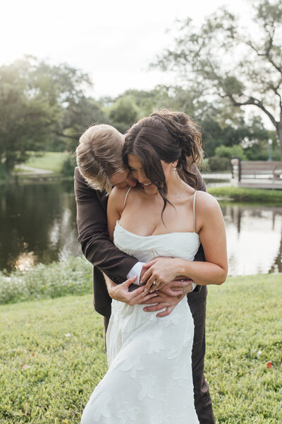 Couple turns back during engagement shoot